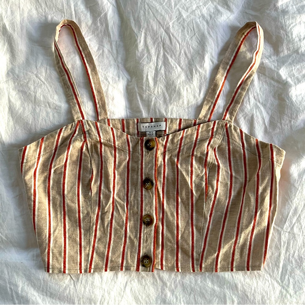 Topshop beige button up crop tank top size 8